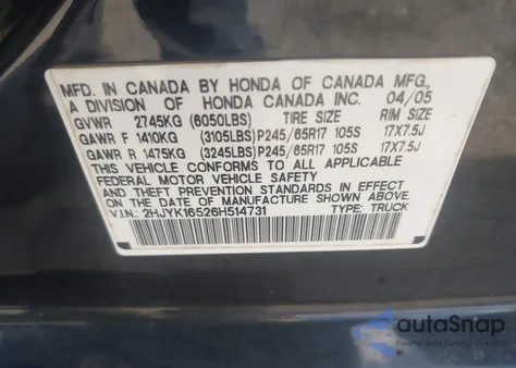 2006 Honda Ridgeline Rtl from USA, damaged, VIN 2HJYK16526H514731